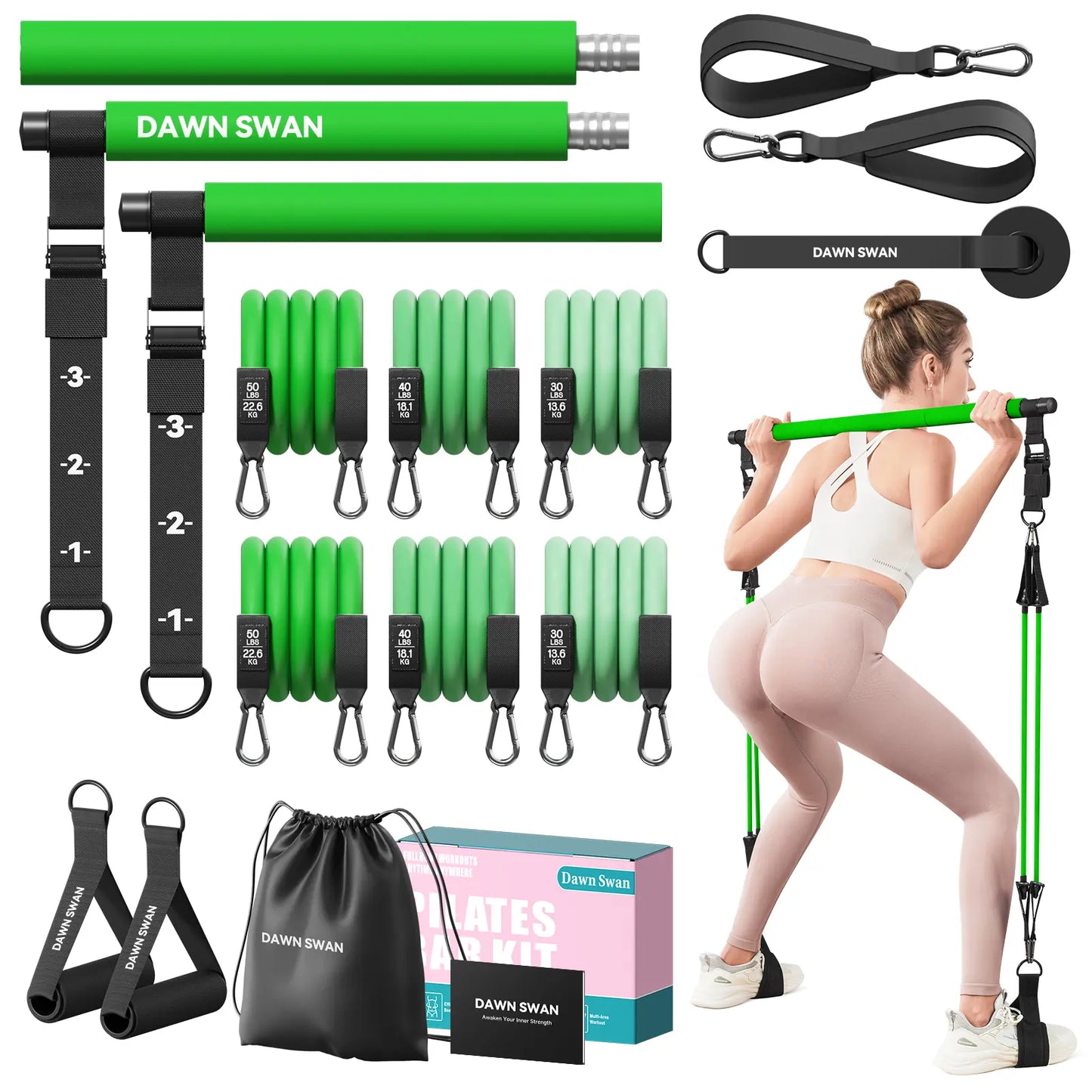 Transform Your Home Workouts with the Dawn Swan Pilates Bar Kit – Get Fit Anywhere with Adjustable Resistance Bands for Squats and Yoga!