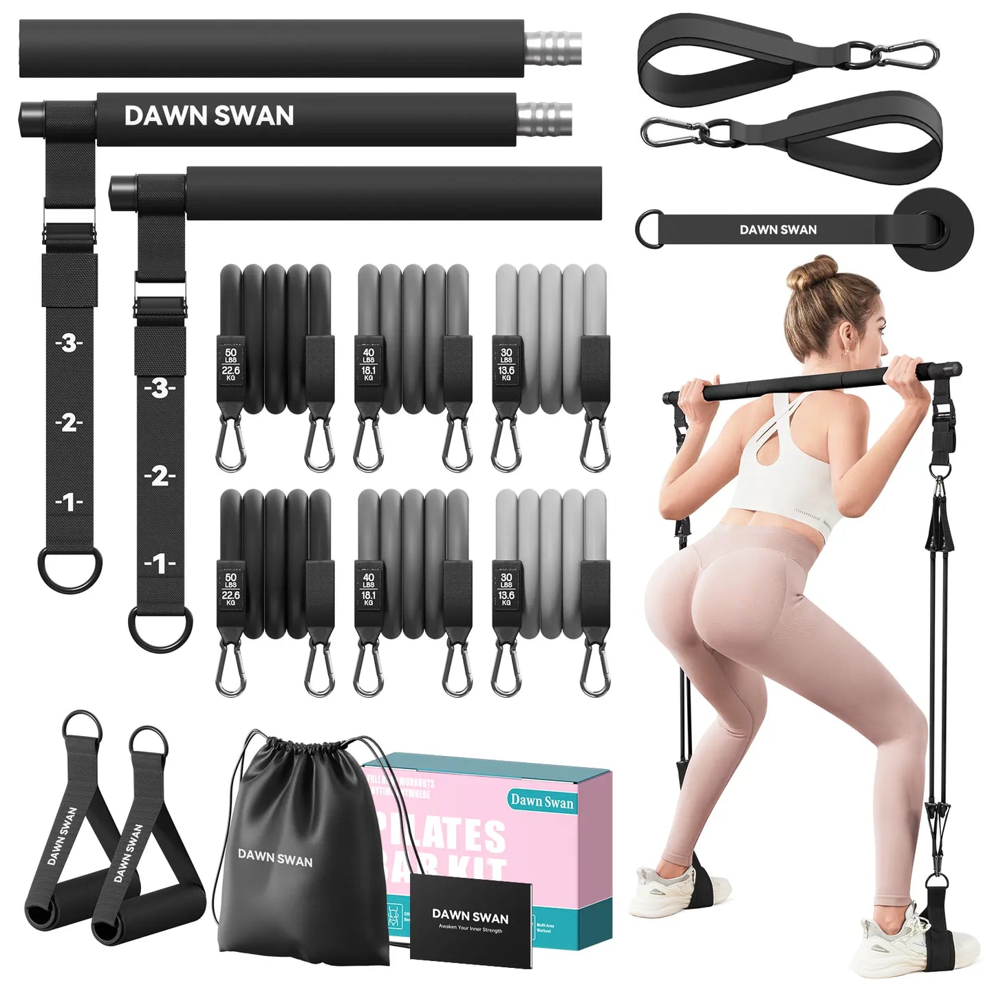 Transform Your Home Workouts with the Dawn Swan Pilates Bar Kit – Get Fit Anywhere with Adjustable Resistance Bands for Squats and Yoga!