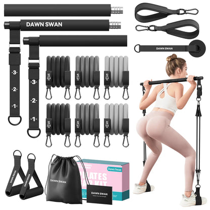 Transform Your Home Workouts with the Dawn Swan Pilates Bar Kit – Get Fit Anywhere with Adjustable Resistance Bands for Squats and Yoga!