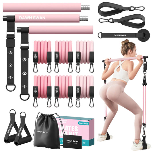 Transform Your Home Workouts with the Dawn Swan Pilates Bar Kit – Get Fit Anywhere with Adjustable Resistance Bands for Squats and Yoga!