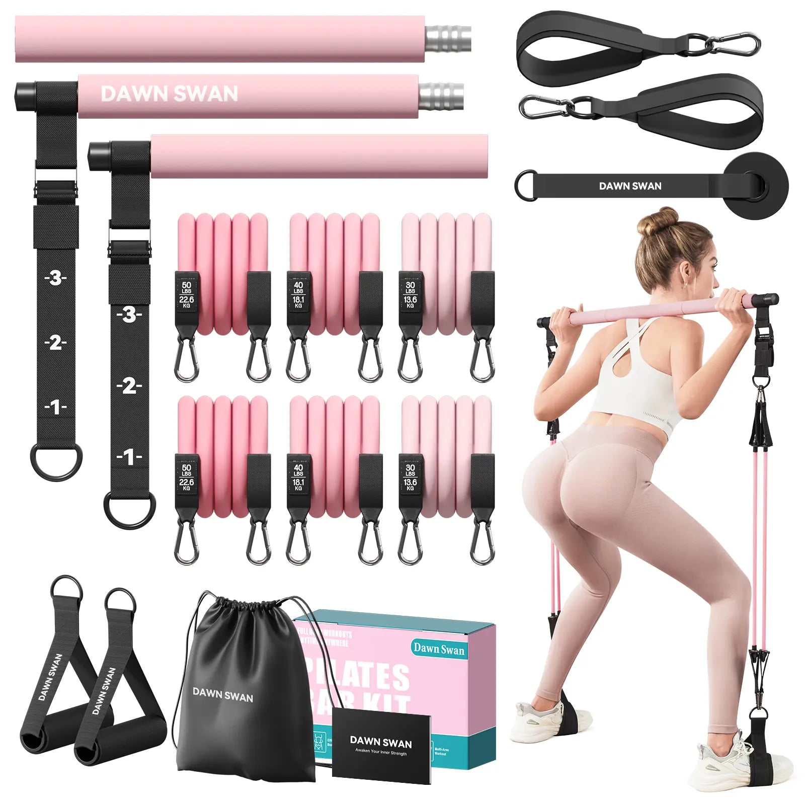 Transform Your Home Workouts with the Dawn Swan Pilates Bar Kit – Get Fit Anywhere with Adjustable Resistance Bands for Squats and Yoga!